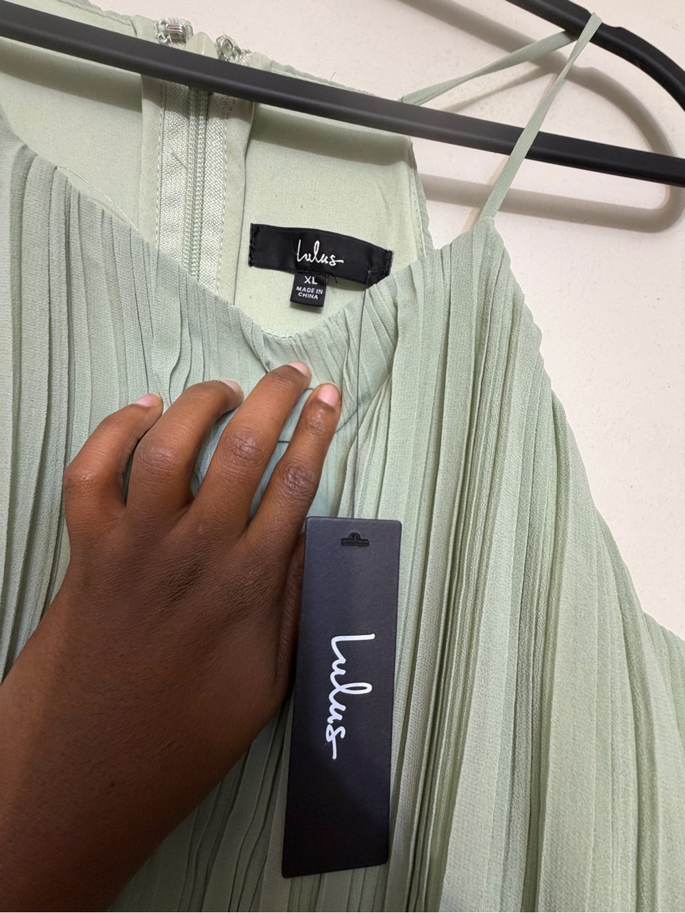 Lulu's Light Sage Tiered Pleated Lace Maxi Dress - Picture 3 of 4